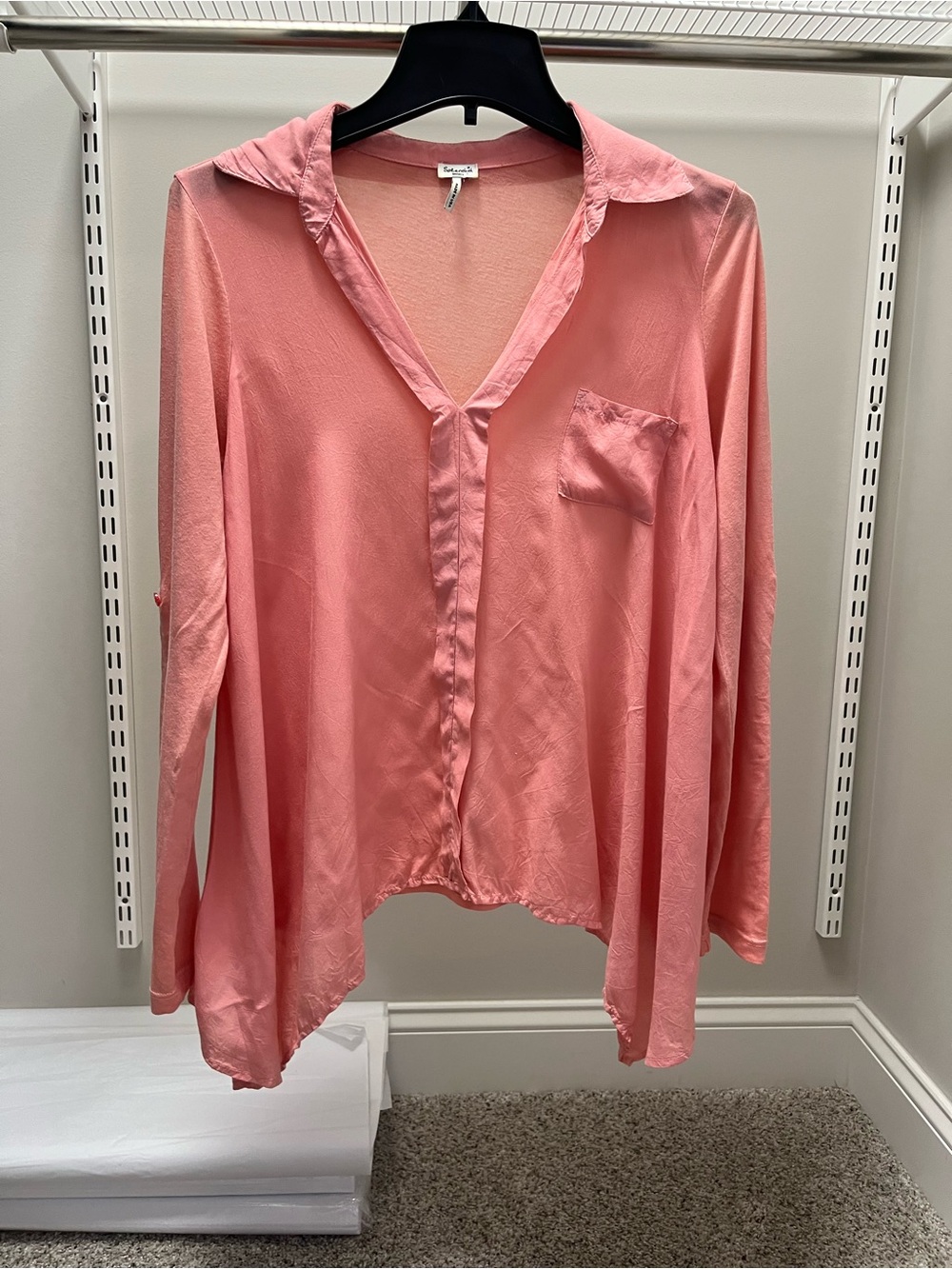 Splendid Coral Pink Button-Down Relaxed Blouse